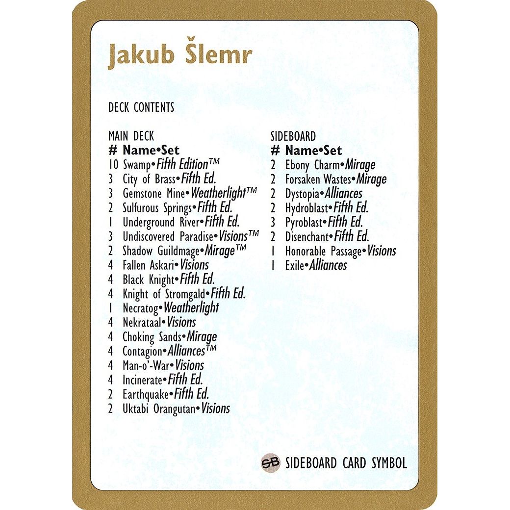 Image for 1997 Jakub Slemr Decklist Card (WCD) - Magic: The Gathering