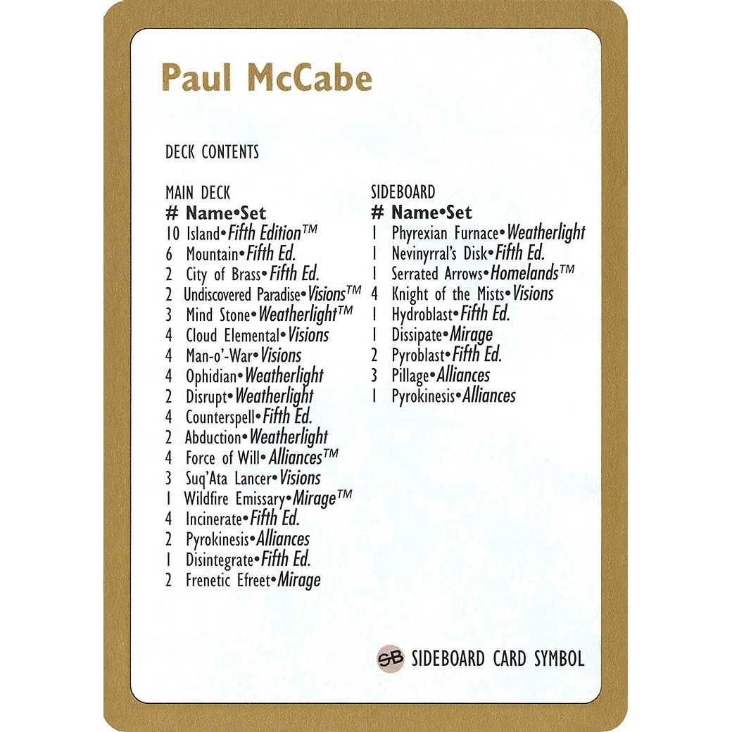 Image for 1997 Paul McCabe Decklist Card (WCD) - Magic: The Gathering