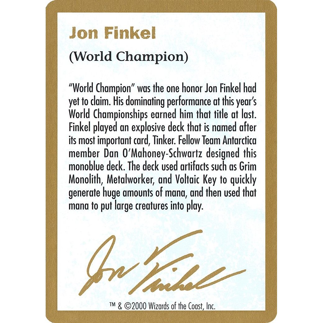 Image for 2000 Jon Finkel Biography Card (WCD) - Magic: The Gathering