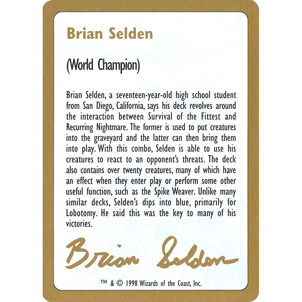 Image for 1998 Brian Selden Biography Card (WCD) - Magic: The Gathering
