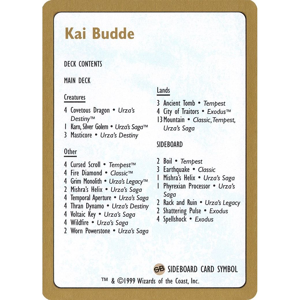Image for 1999 Kai Budde Decklist Card (WCD) - Magic: The Gathering