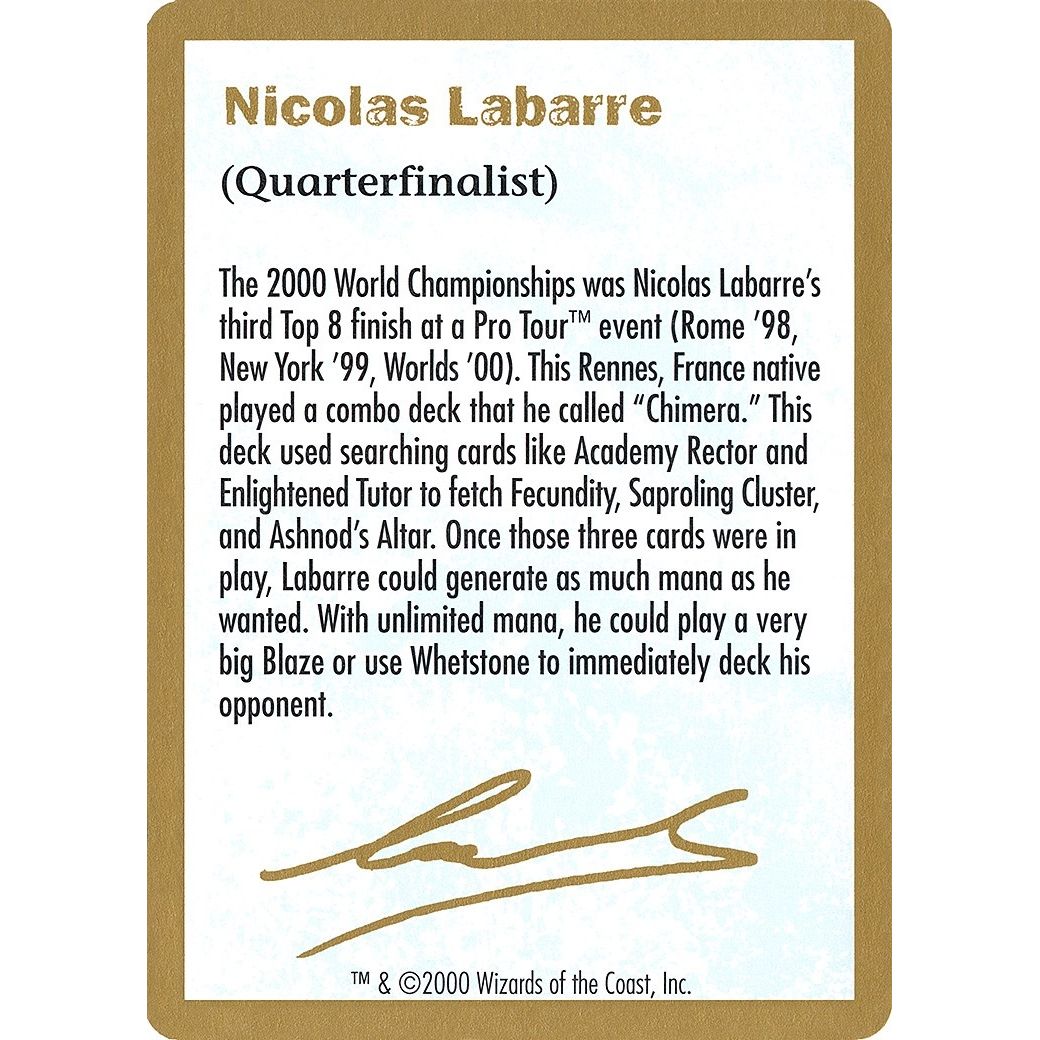 Image for 2000 Nicolas Labarre Biography Card (WCD) - Magic: The Gathering