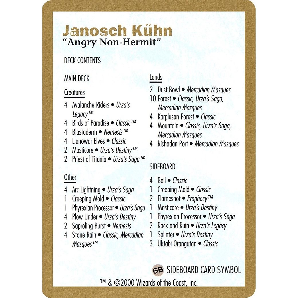 Image for 2000 Janosch Kuhn Decklist Card (WCD) - Magic: The Gathering