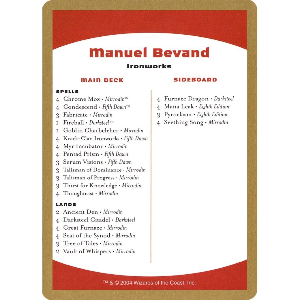 Image for 2004 Manuel Bevand Decklist Card (WCD) - Magic: The Gathering