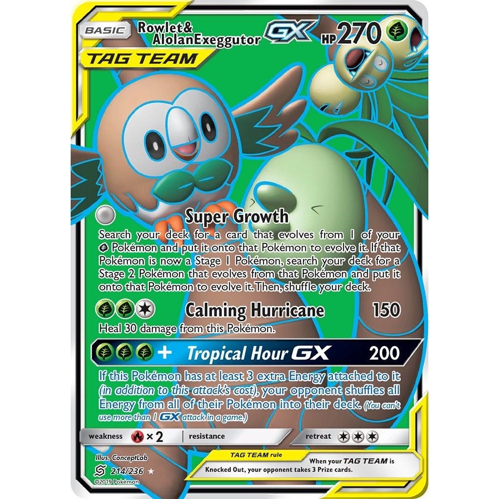 Image for Rowlet & Alolan Exeggutor GX (Full Art) (214/236) (SM11) - Pokemon