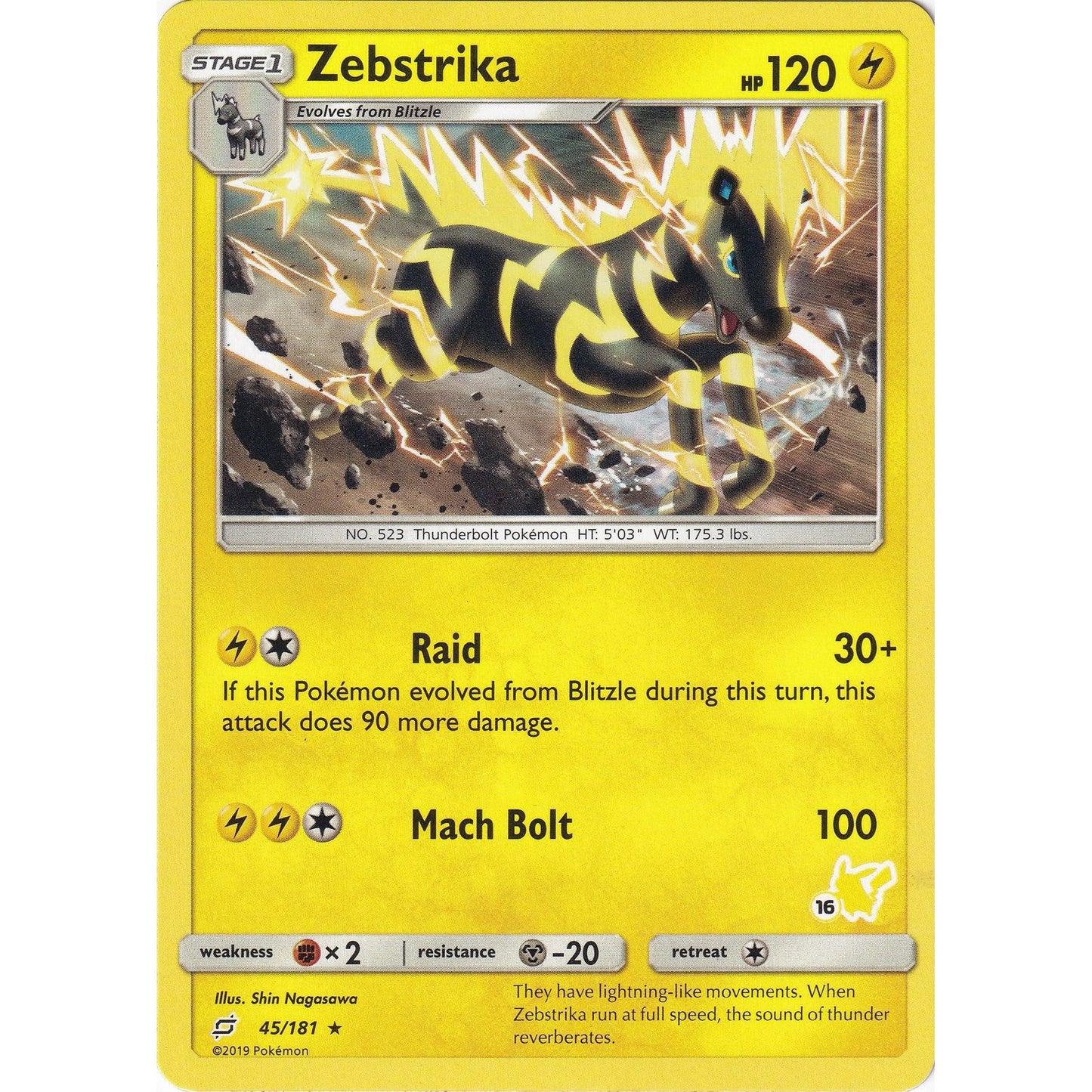 Image for Zebstrika - 45/181 (#16 Pikachu Stamped) (045/181) (BTA) - Pokemon