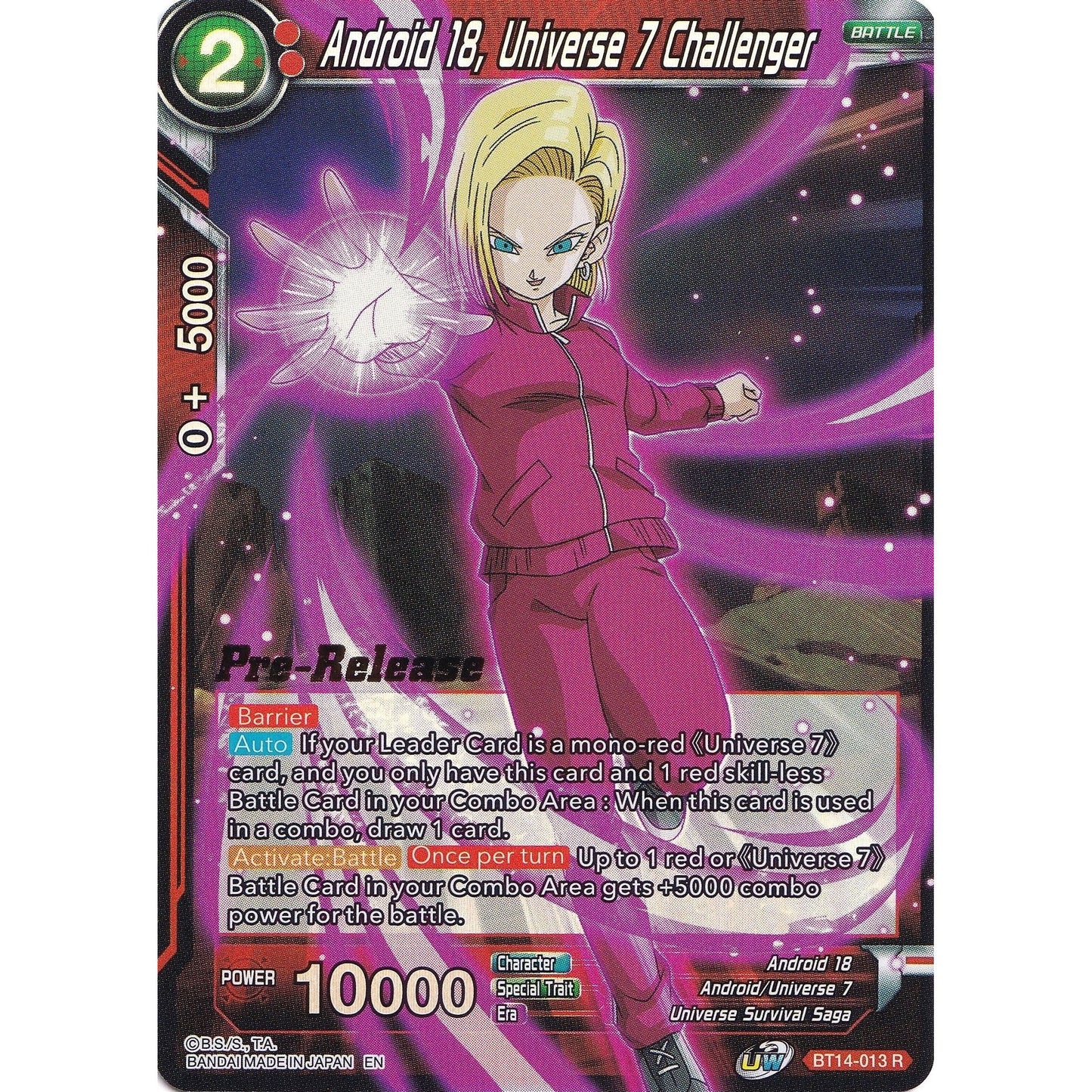 Image for Android 18, Universe 7 Challenger (BT14-013) (DBS-B14PRE) - Dragon Ball Super: Masters