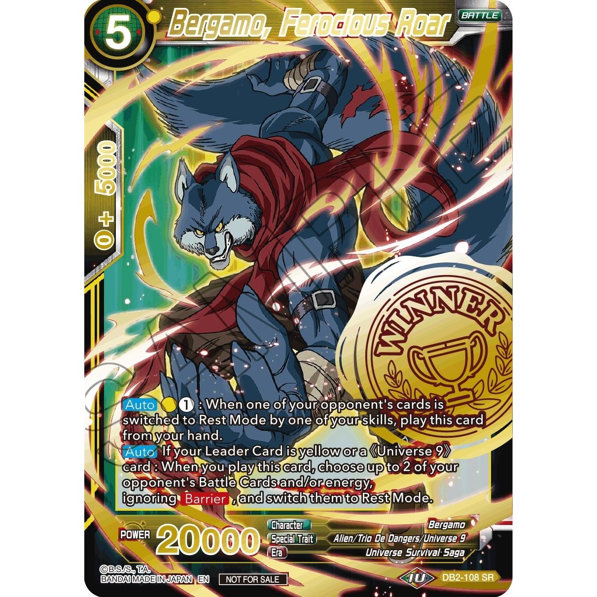 Image for Bergamo, Ferocious Roar (Alternate Art Set 2021 Vol. 3) (DB2-108) (TPR) - Dragon Ball Super: Masters