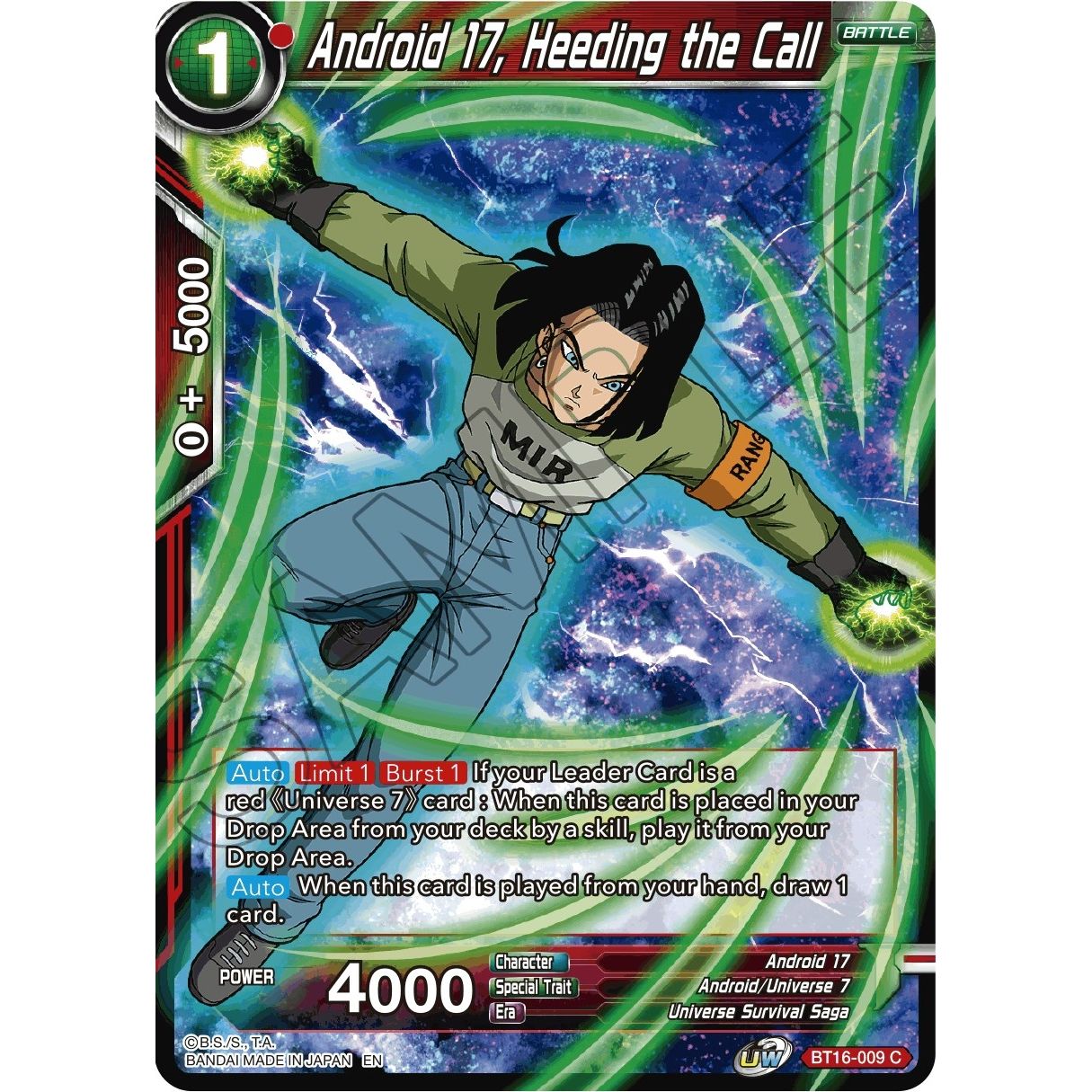 Image for Android 17, Heeding the Call (BT16-009) (DBS-B16) - Dragon Ball Super: Masters