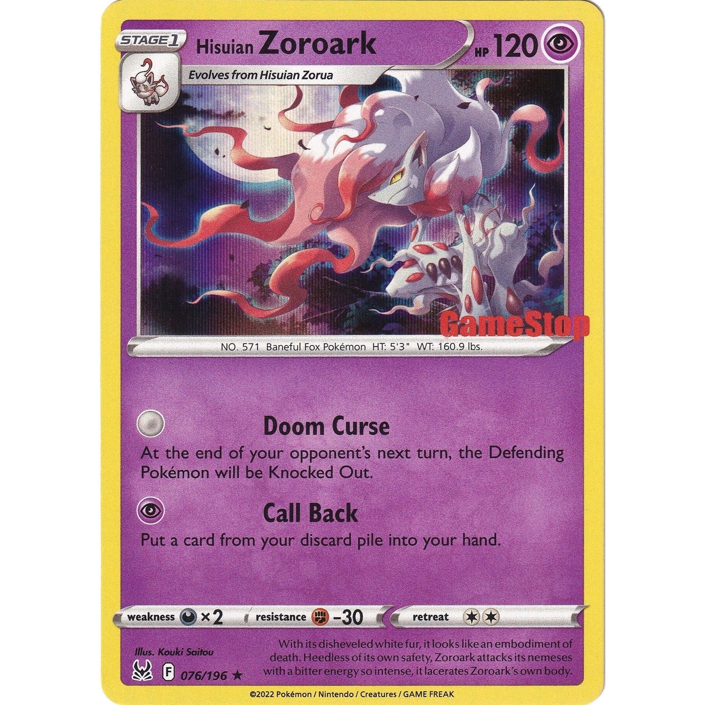 Image for Hisuian Zoroark - 076/196 (Gamestop Exclusive) (076/196) (MCAP) - Pokemon