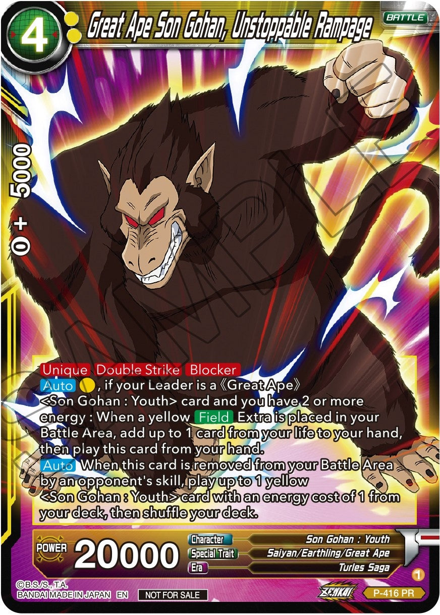 Image for Great Ape Son Gohan, Unstoppable Rampage (Zenkai Series Tournament Pack Vol.1) (P-416) (TPR) - Dragon Ball Super: Masters