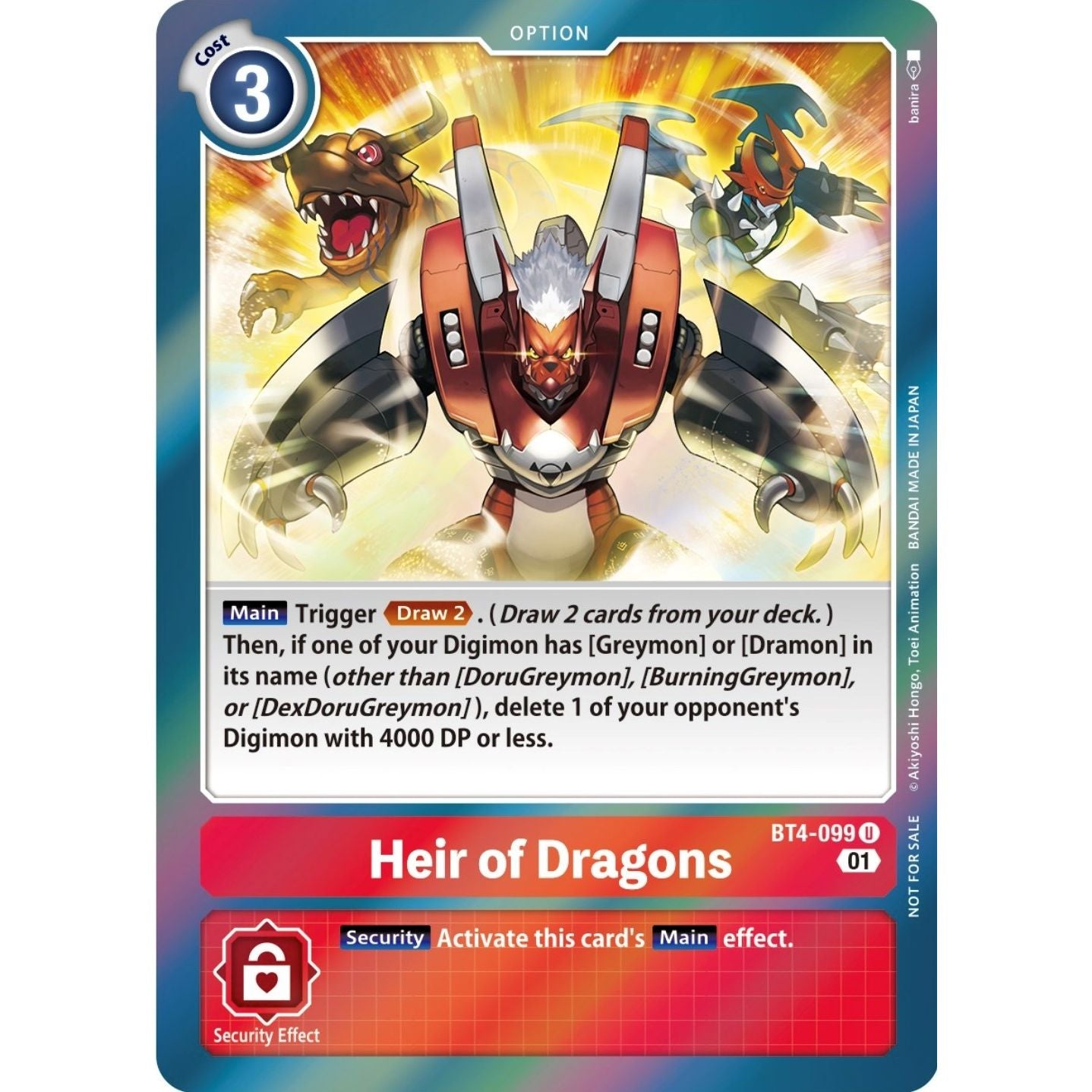 Image for Heir of Dragons (ST-11 Special Entry Pack) (BT4-099 U) (BT04) - Digimon Card Game