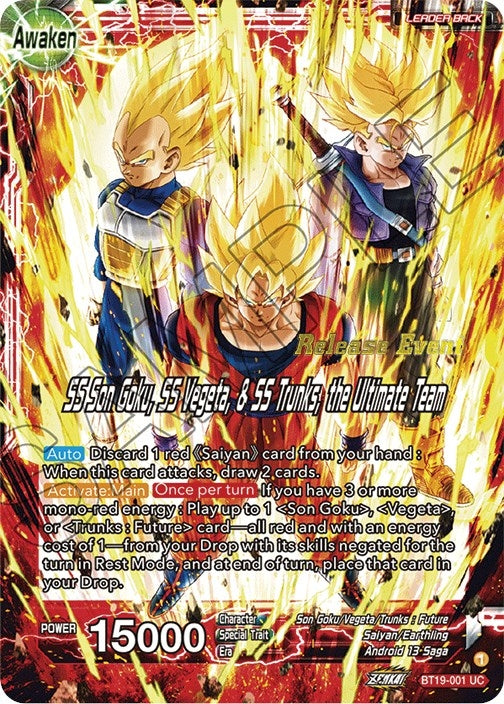 Image for Son Goku & Vegeta & Trunks // SS Son Goku, SS Vegeta, & SS Trunks, the Ultimate Team (Fighter's Ambition Holiday Pack) (BT19-001) (TPR) - Dragon Ball Super: Masters