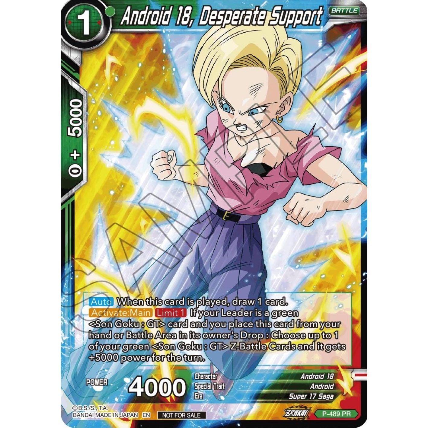 Image for Android 18, Desperate Support (Zenkai Series Tournament Pack Vol.3) (P-489) (TPR) - Dragon Ball Super: Masters