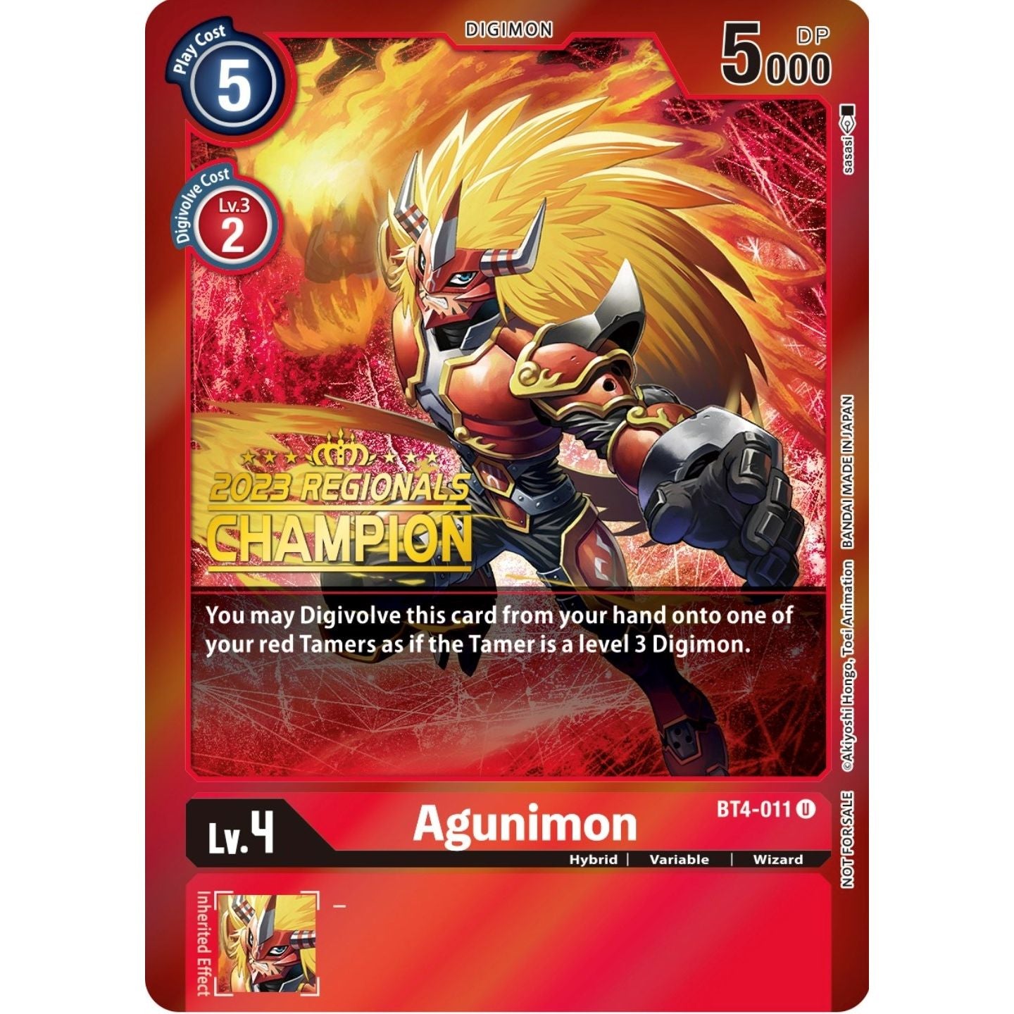 Image for Agunimon - BT4-011 (2023 Regionals Champion) (BT4-011 U) (BT04) - Digimon Card Game