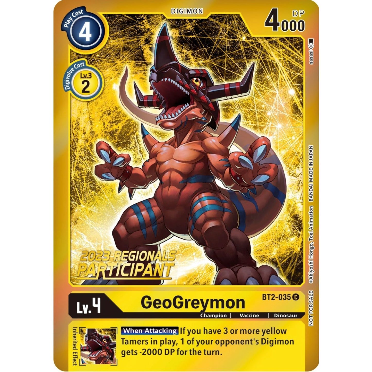 Image for GeoGreymon (2023 Regionals Participant) (BT2-035 C) (BT01-03B) - Digimon Card Game