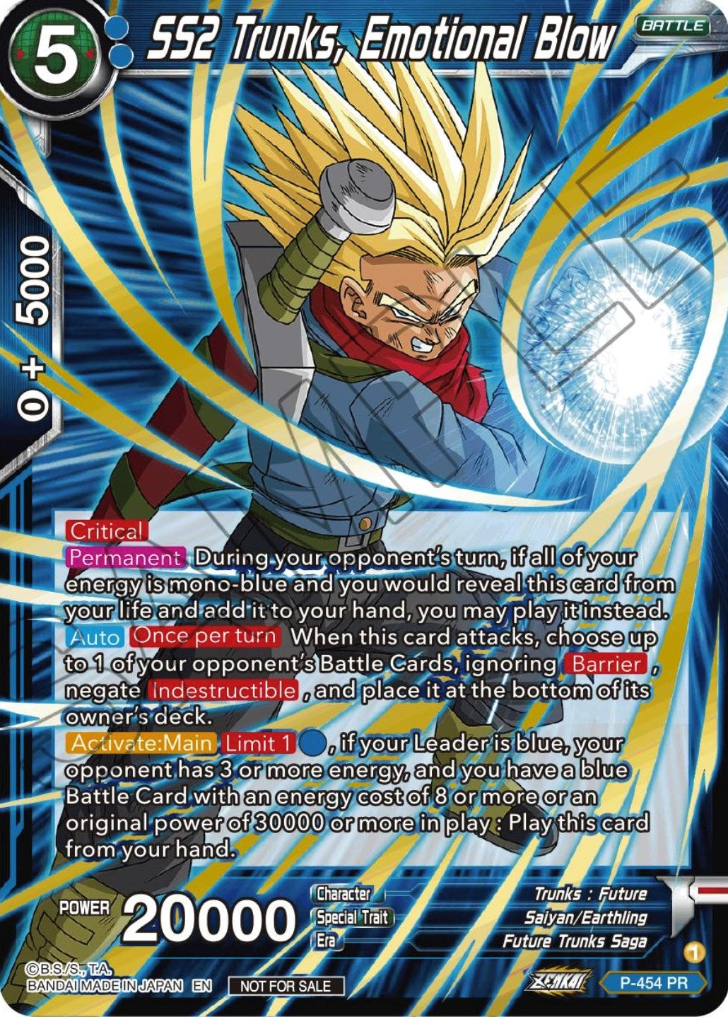 Image for SS2 Trunks, Emotional Blow (Championship Selection Pack 2023 Vol.1) (Gold Stamped with Reflective Shatterfoil) (P-454) (TPR) - Dragon Ball Super: Masters