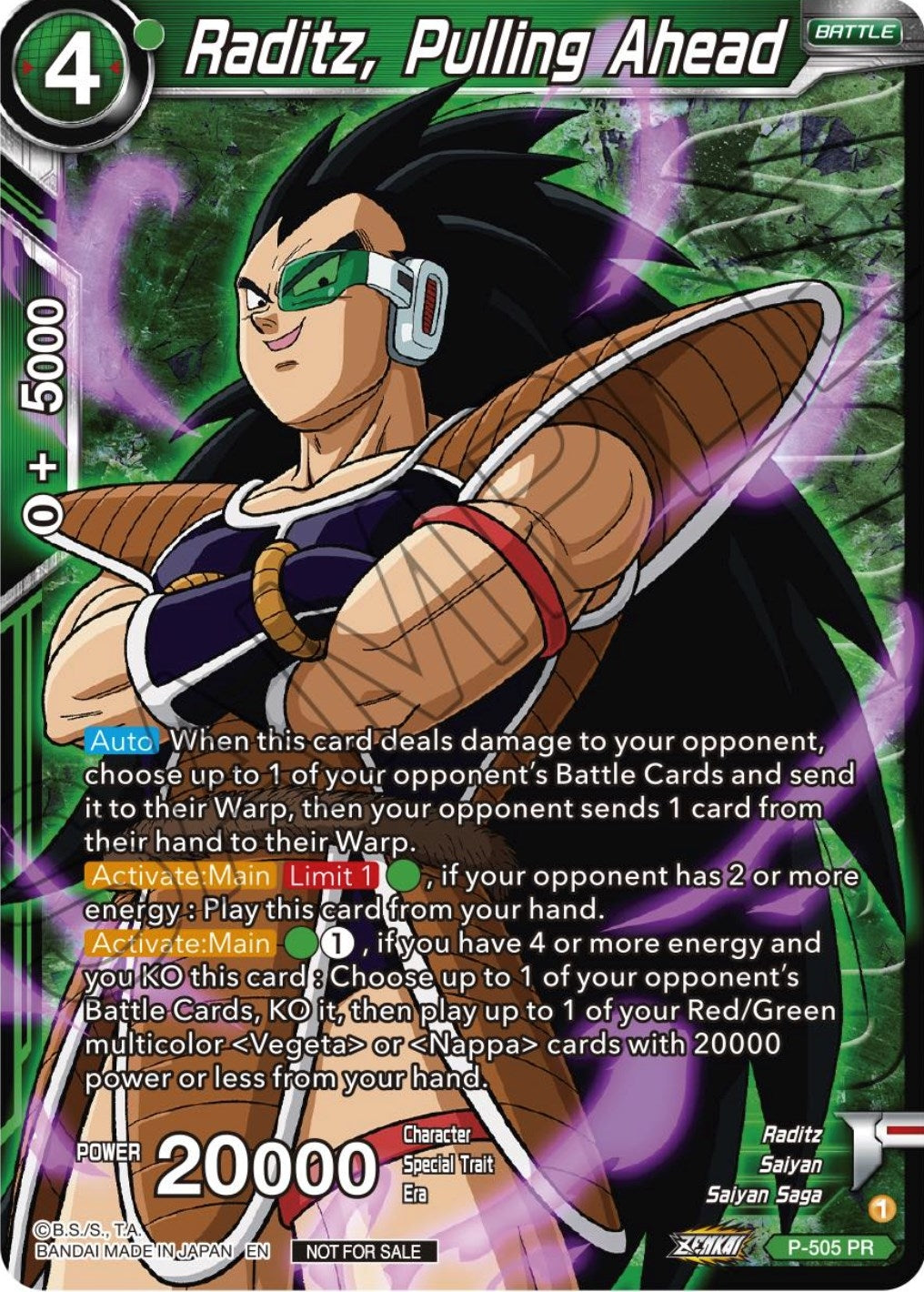 Image for Raditz, Pulling Ahead (Zenkai Series Tournament Pack Vol.4 Winner) (P-505) (TPR) - Dragon Ball Super: Masters