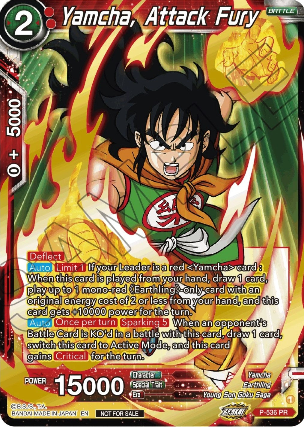 Image for Yamcha, Attack Fury (Championship Selection Pack 2023 Vol.2) (Gold-Stamped Silver Foil) (P-536) (TPR) - Dragon Ball Super: Masters