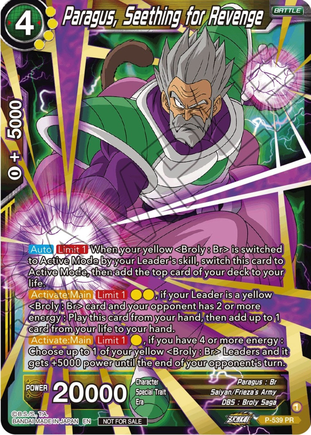 Image for Paragus, Seething for Revenge (Championship Selection Pack 2023 Vol.2) (Gold-Stamped Silver Foil) (P-539) (TPR) - Dragon Ball Super: Masters