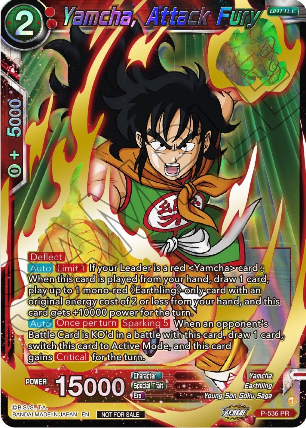 Image for Yamcha, Attack Fury (Championship Selection Pack 2023 Vol.2) (Gold-Stamped Shatterfoil) (P-536) (TPR) - Dragon Ball Super: Masters