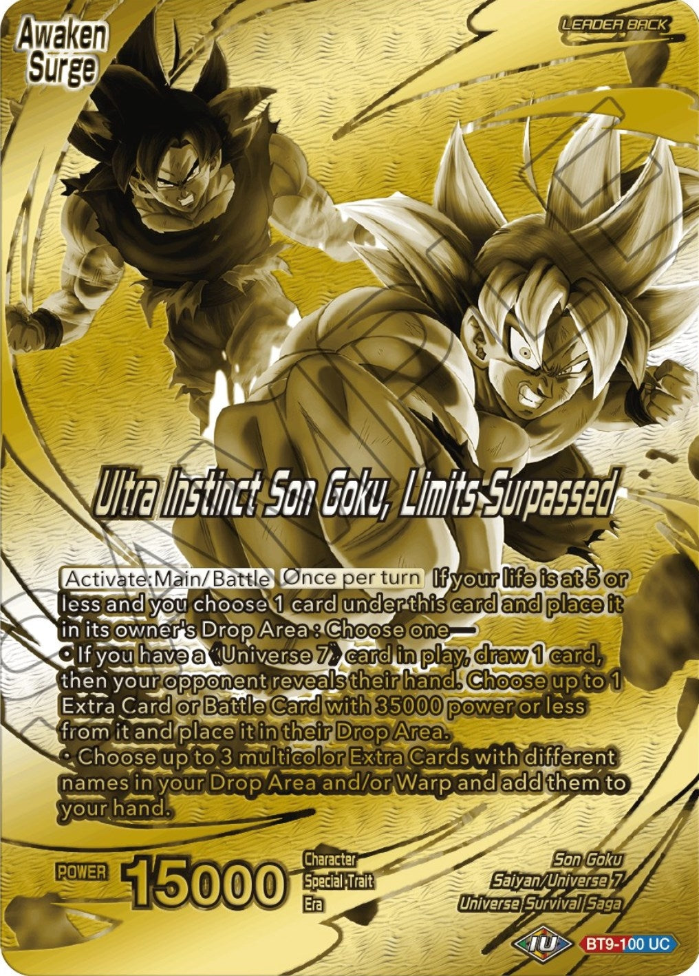 Image for Son Goku // Ultra Instinct Son Goku, Limits Surpassed (Championship 2023 Golden Card Vol.2, Version 1) (BT9-100) (TPR) - Dragon Ball Super: Masters
