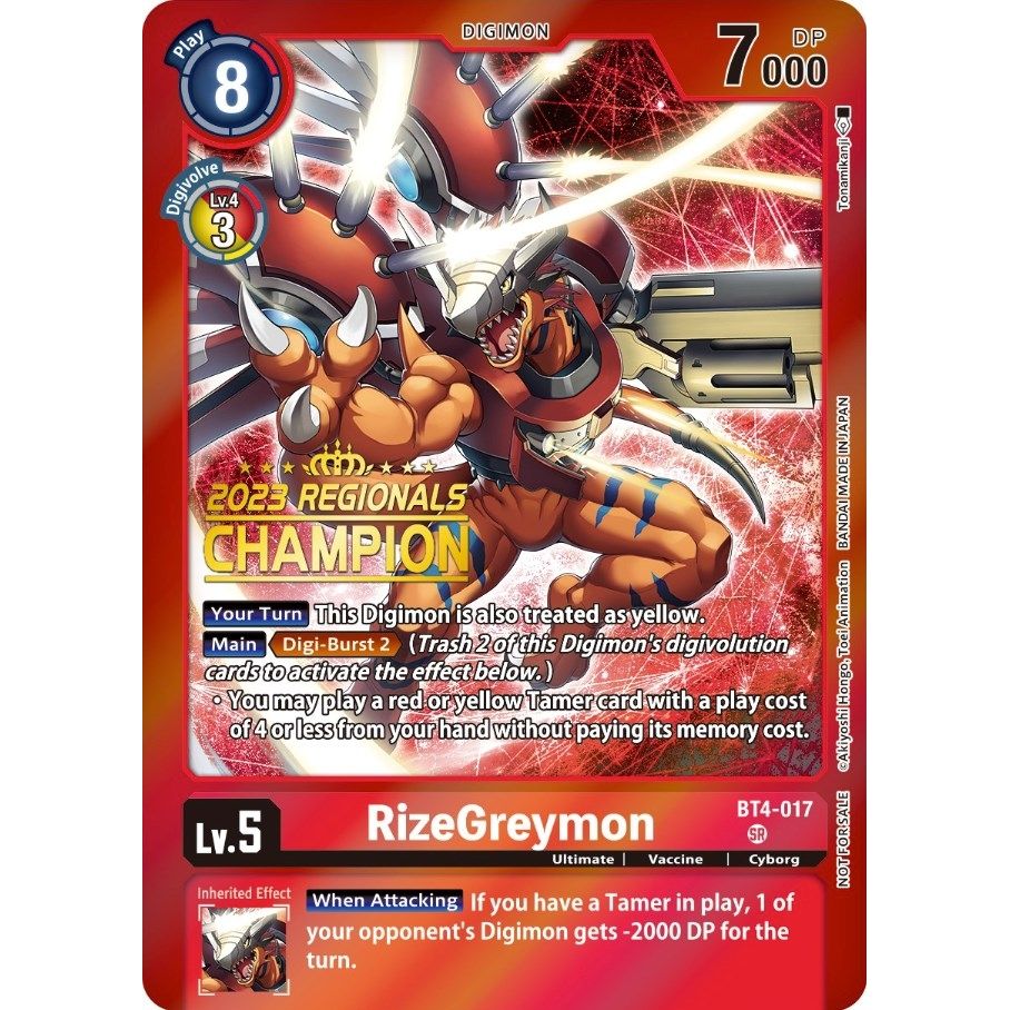 Image for RizeGreymon (2023 Regionals Champion) (BT4-017 SR) (BT04) - Digimon Card Game