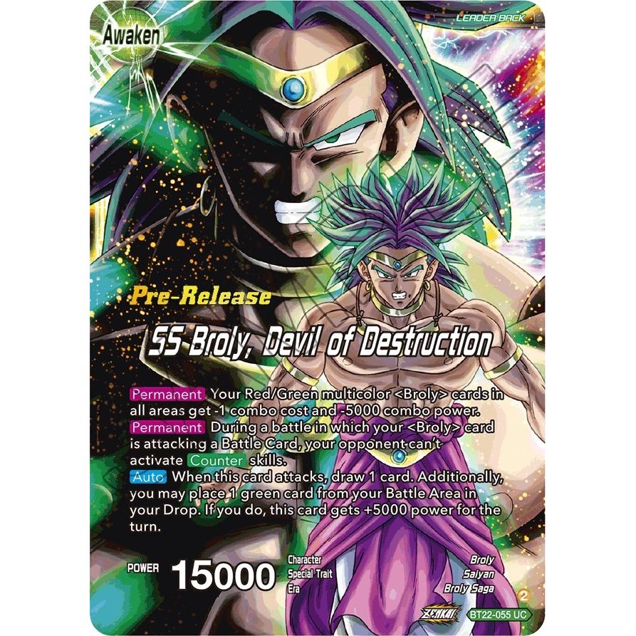 Image for Broly & Paragus // SS Broly, Devil of Destruction (BT22-055) (DBS-B22PRE) - Dragon Ball Super: Masters