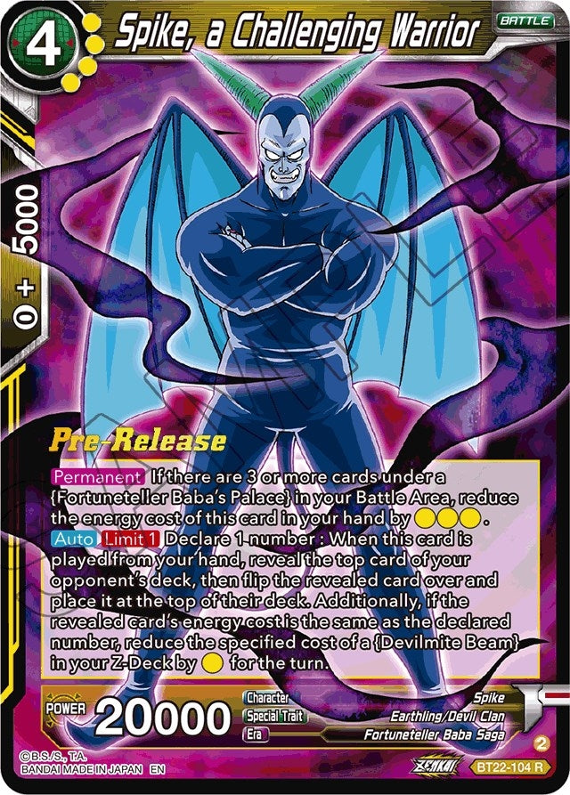 Image for Spike, a Challenging Warrior (BT22-104) (DBS-B22PRE) - Dragon Ball Super: Masters
