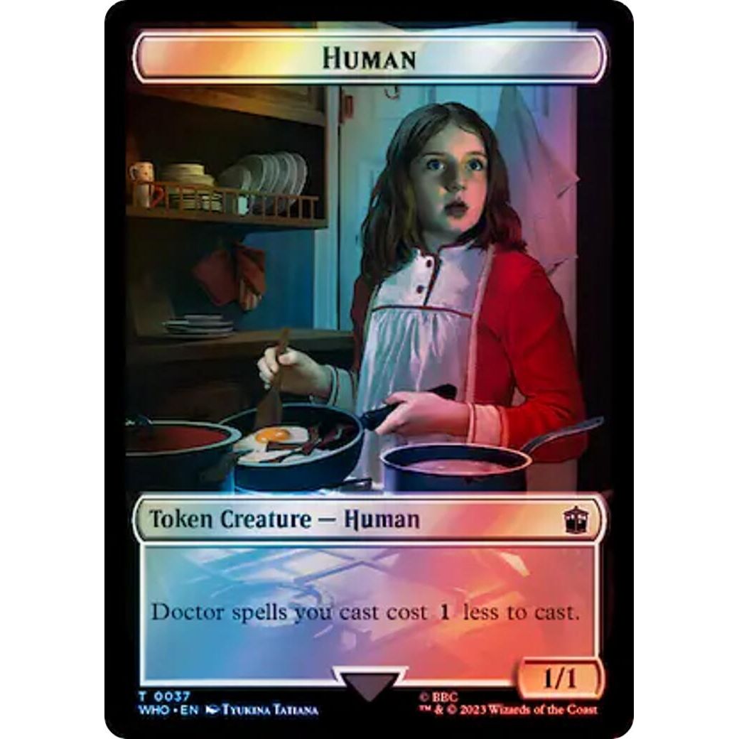 Image for Human (0037) // Dinosaur Double-Sided Token (Surge Foil) (37 // 52) (WHO) - Magic: The Gathering