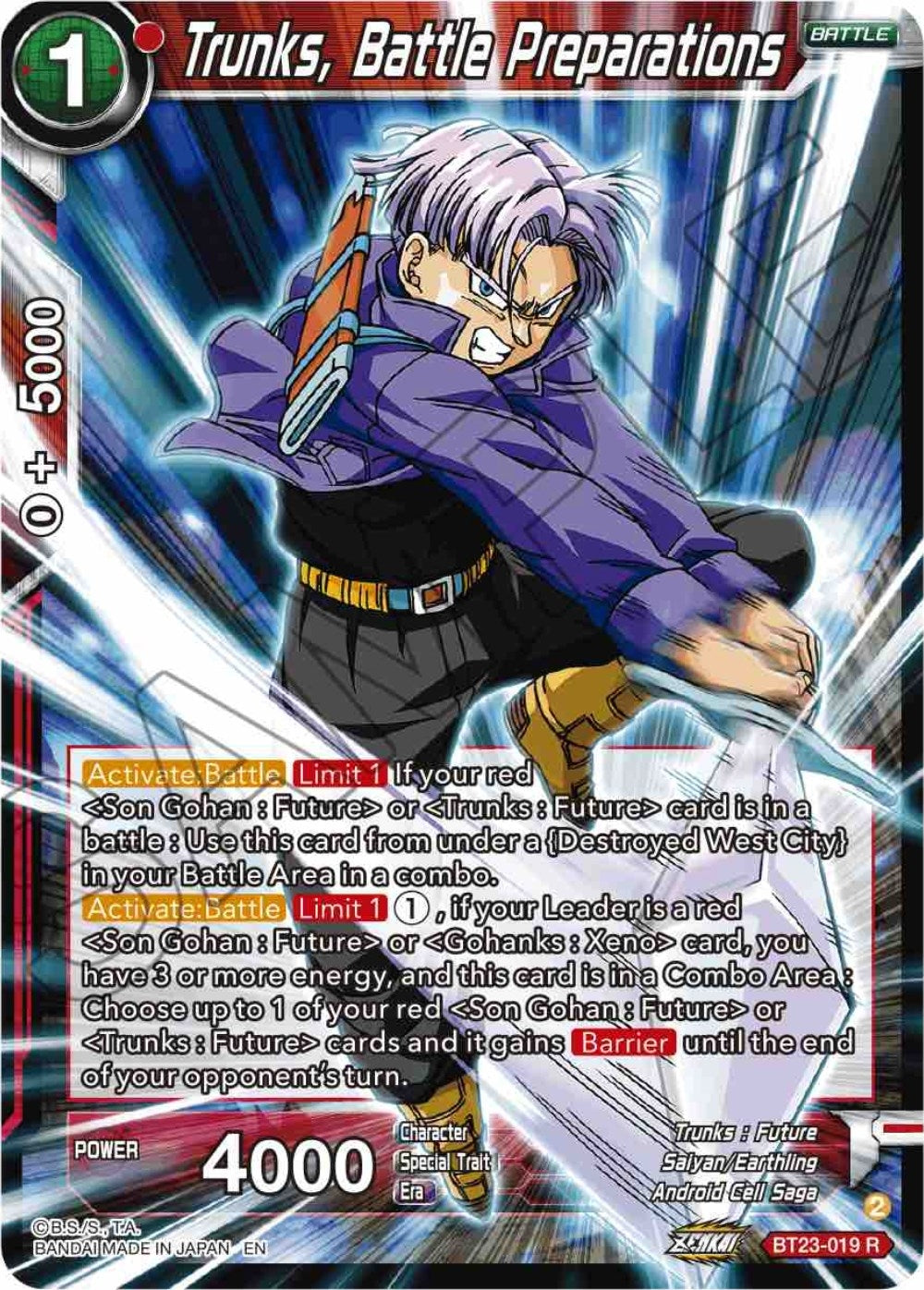 Image for Trunks, Battle Preparations (BT23-019) (BT23) - Dragon Ball Super: Masters