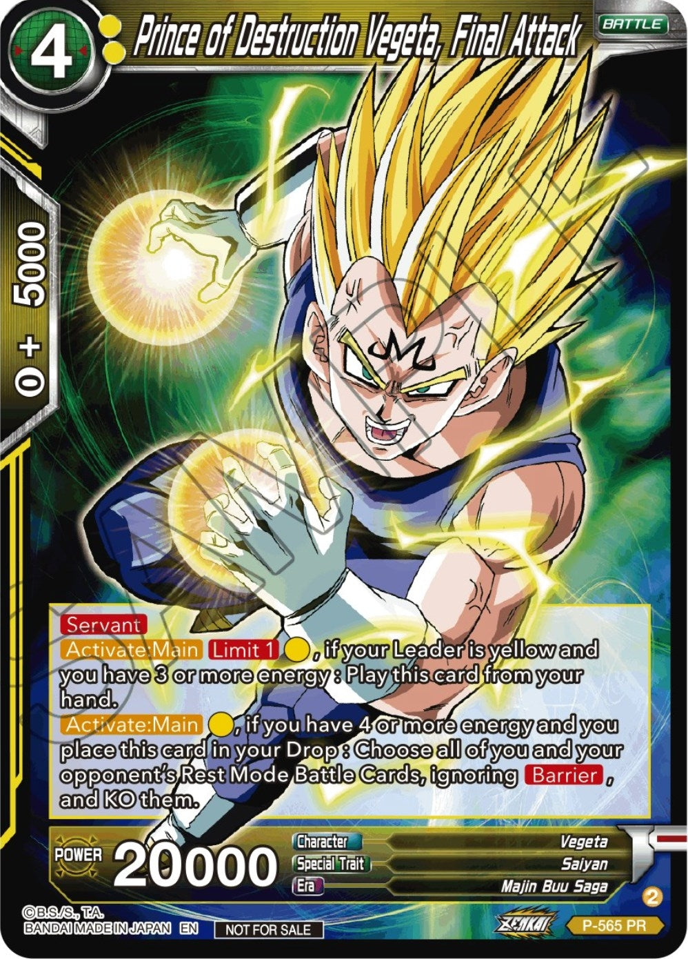 Image for Prince of Destruction Vegeta, Final Attack (Zenkai Series Tournament Pack Vol.6) (P-565) (TPR) - Dragon Ball Super: Masters