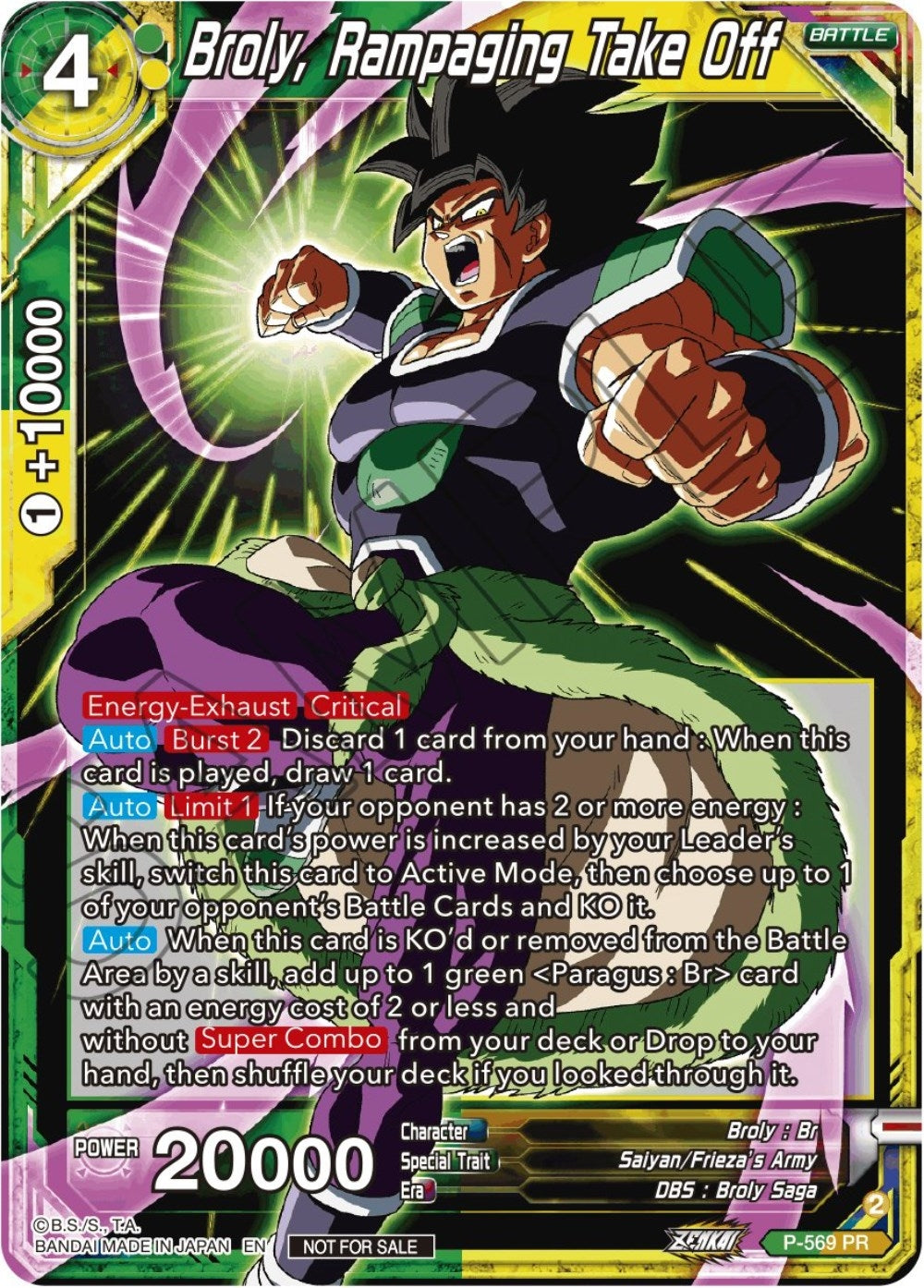 Image for Broly, Rampaging Take Off (Zenkai Series Tournament Pack Vol.6) (P-569) (TPR) - Dragon Ball Super: Masters