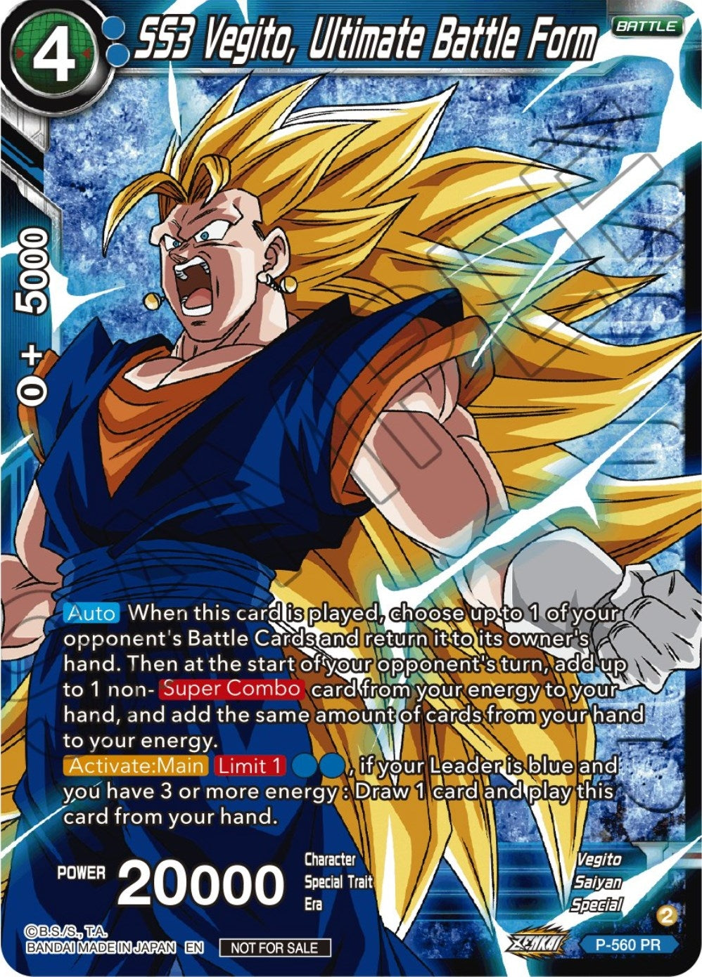 Image for SS3 Vegito, Ultimate Battle Form (Zenkai Series Tournament Pack Vol.6) (Winner) (P-560) (TPR) - Dragon Ball Super: Masters