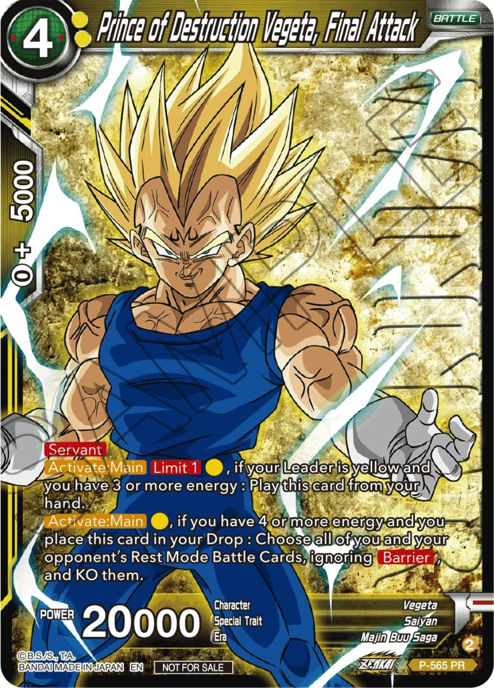 Image for Prince of Destruction Vegeta, Final Attack (Zenkai Series Tournament Pack Vol.6) (Winner) (P-565) (TPR) - Dragon Ball Super: Masters