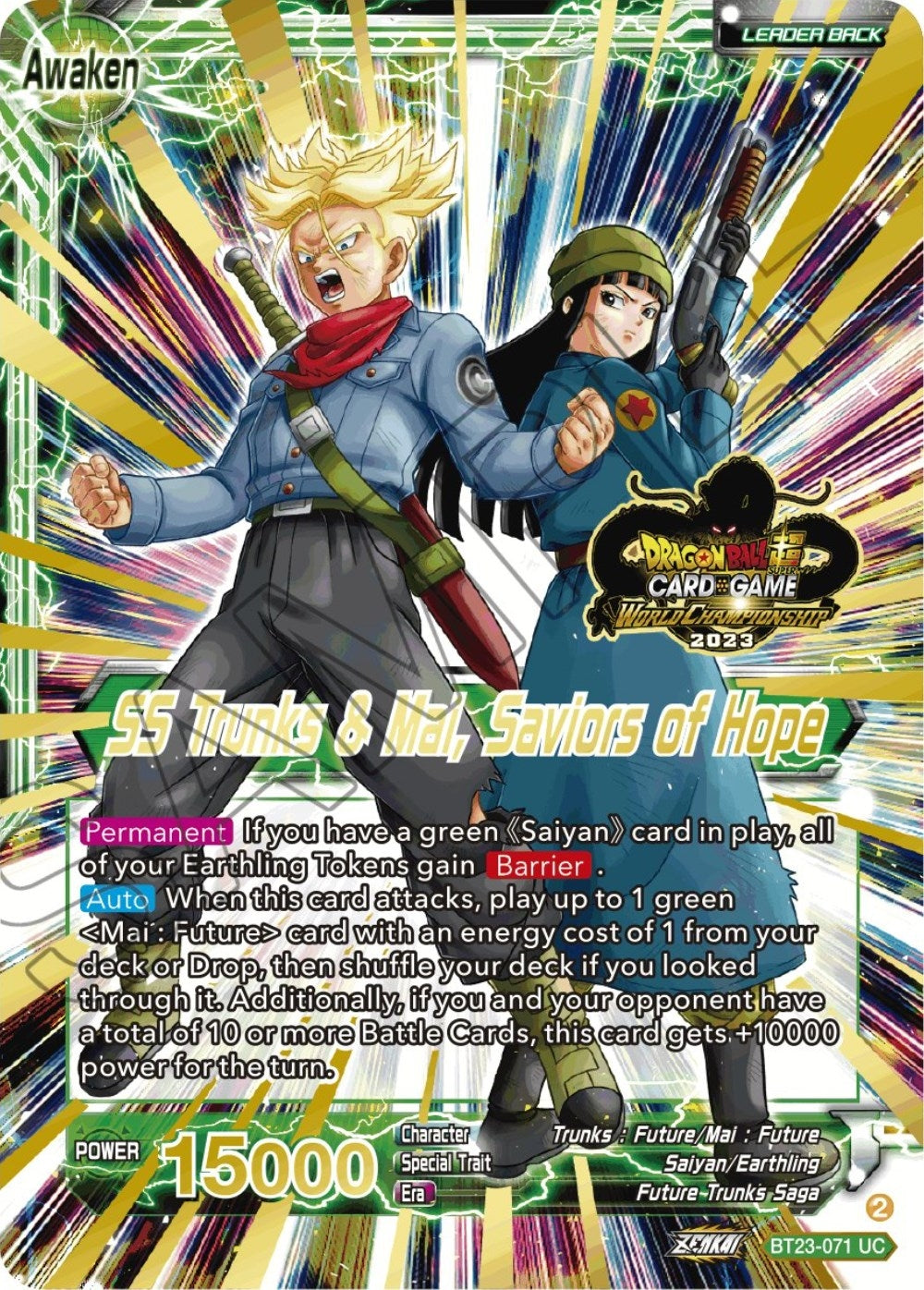 Image for Trunks & Mai // SS Trunks & Mai, Saviors of Hope (2023 Worlds ZENKAI 06 Leader Set) (BT23-071) (TPR) - Dragon Ball Super: Masters