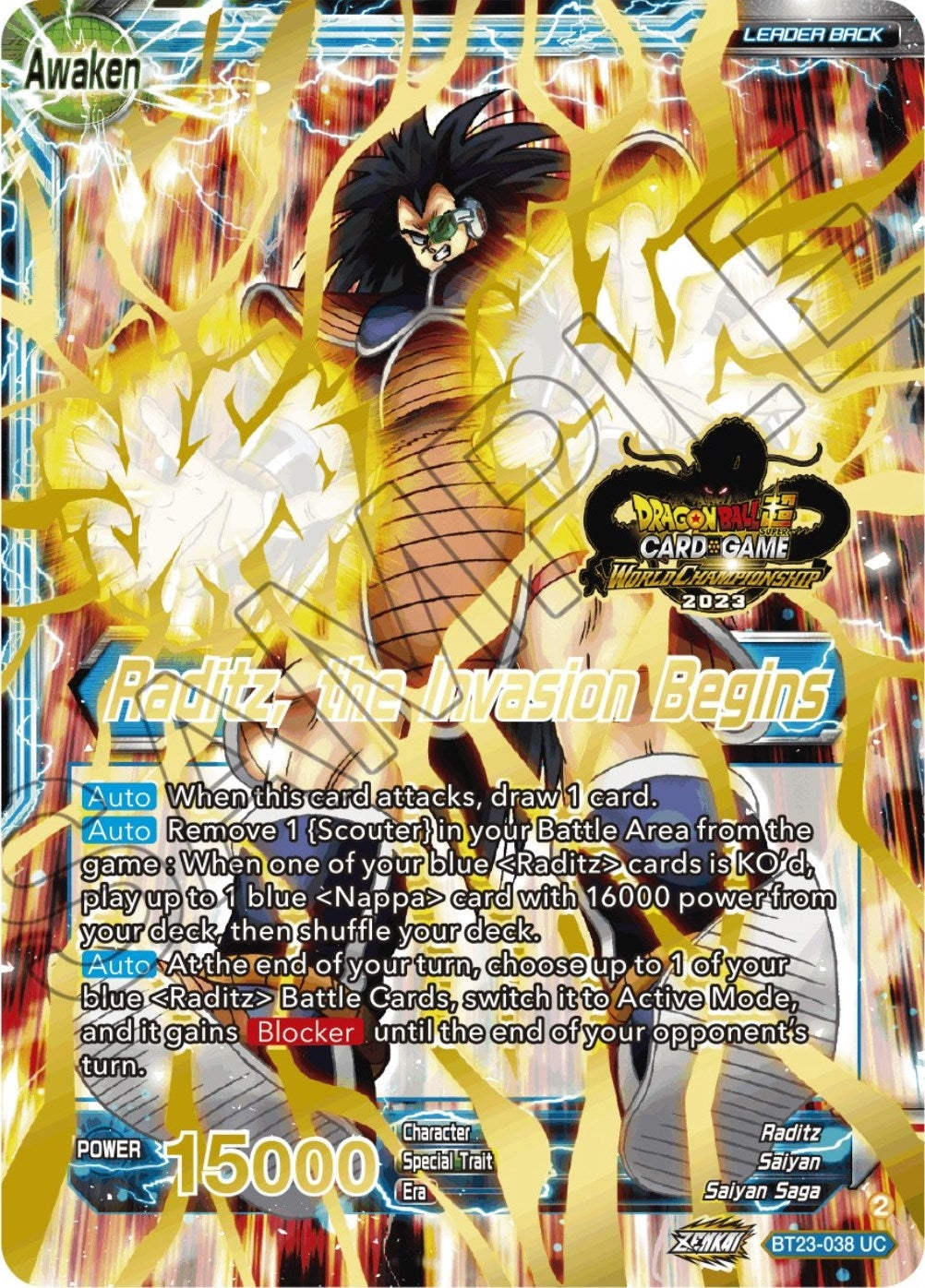 Image for Raditz // Raditz, the Invasion Begins (2023 Worlds ZENKAI 06 Leader Set) (BT23-038) (TPR) - Dragon Ball Super: Masters