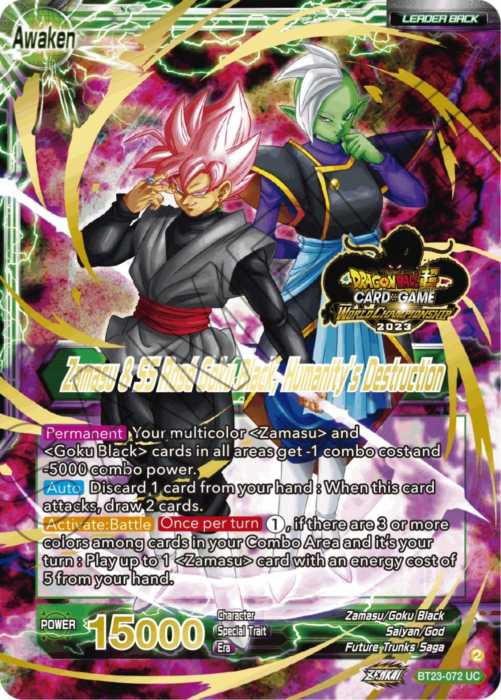 Image for Zamasu & Goku Black // Zamasu & SS Rose Goku Black, Humanity's Destruction (2023 Worlds ZENKAI 06 Leader Set) (BT23-072) (TPR) - Dragon Ball Super: Masters