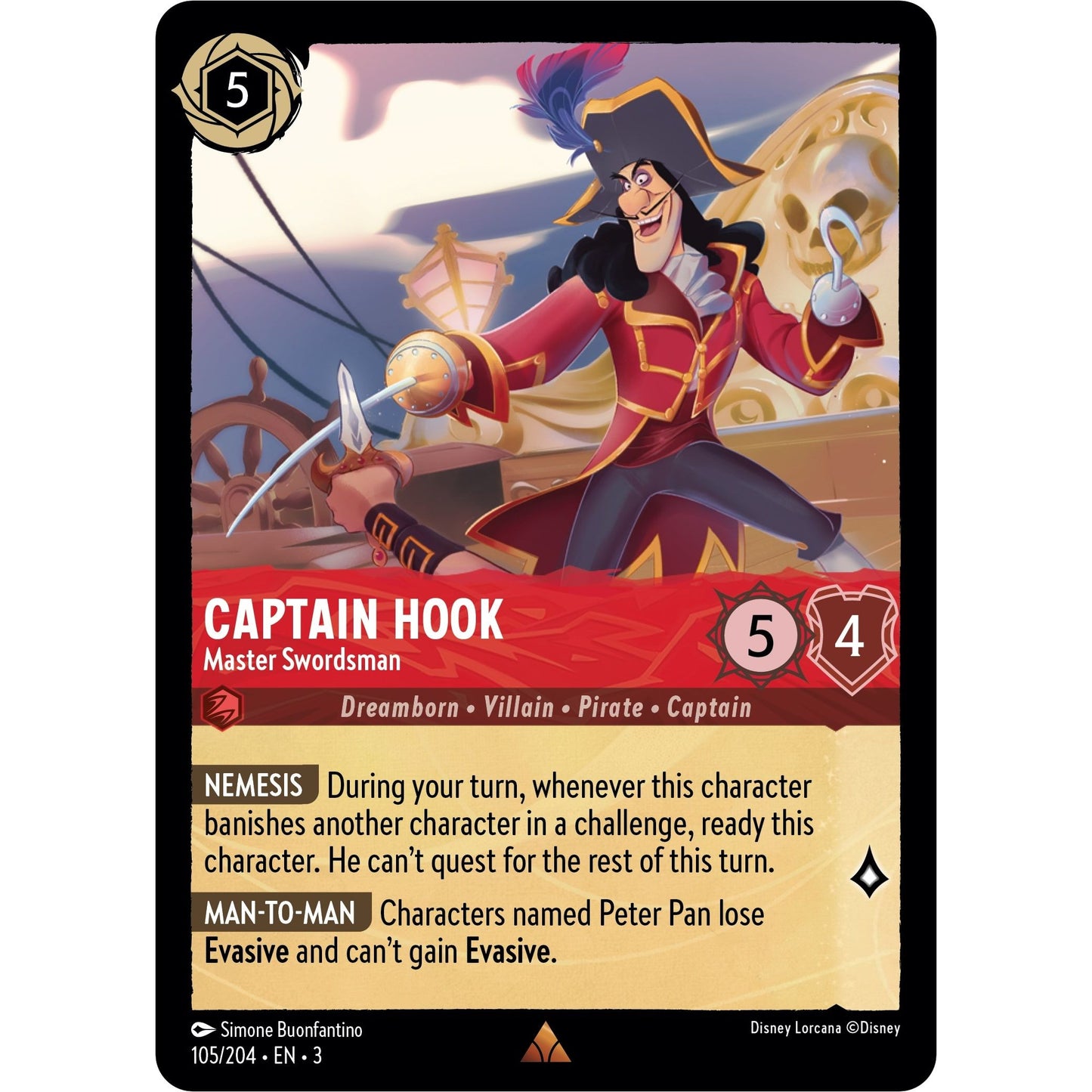 Image for Captain Hook - Master Swordsman (105/204) (3) - Disney Lorcana
