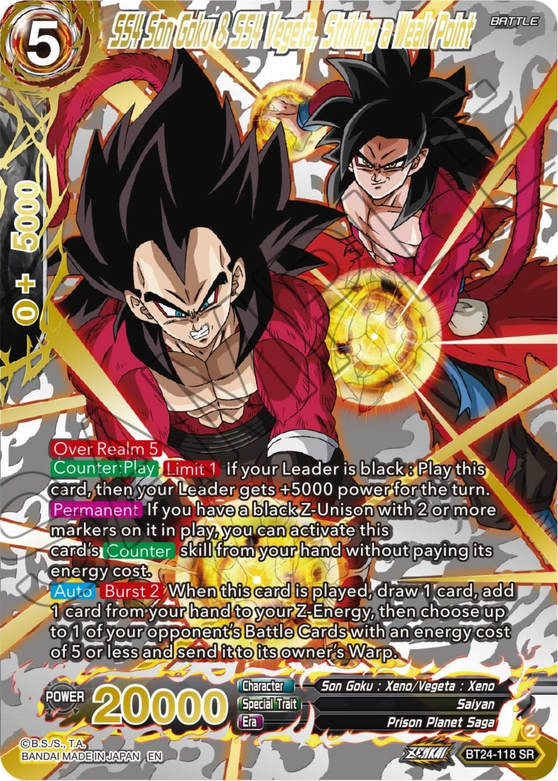 Image for SS4 Son Goku & SS4 Vegeta, Striking a Weak Point (Collector Booster Gold) (BT24-118) (BT24) - Dragon Ball Super: Masters