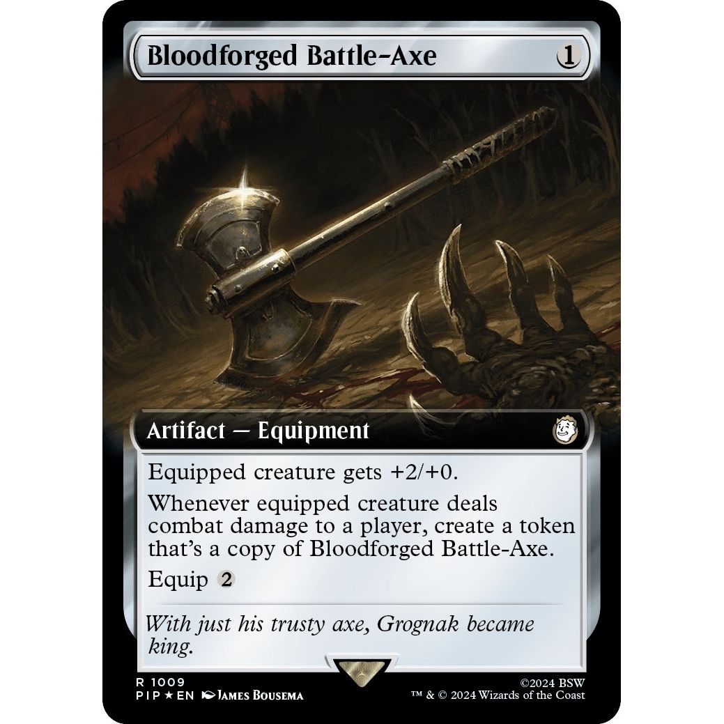 Image for Bloodforged Battle-Axe (Extended Art) (Surge Foil) (1009) (PIP) - Magic: The Gathering