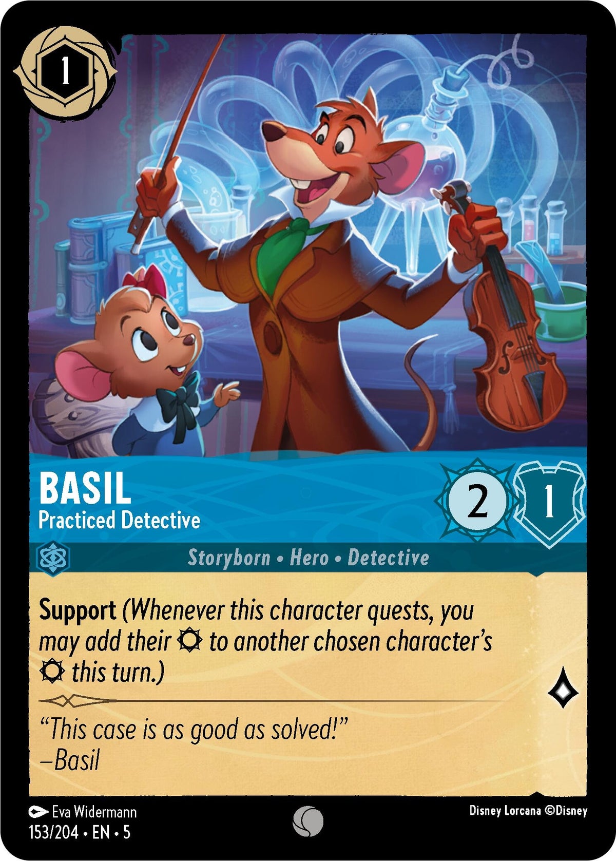 Image for Basil - Practiced Detective (153/204) (5) - Disney Lorcana
