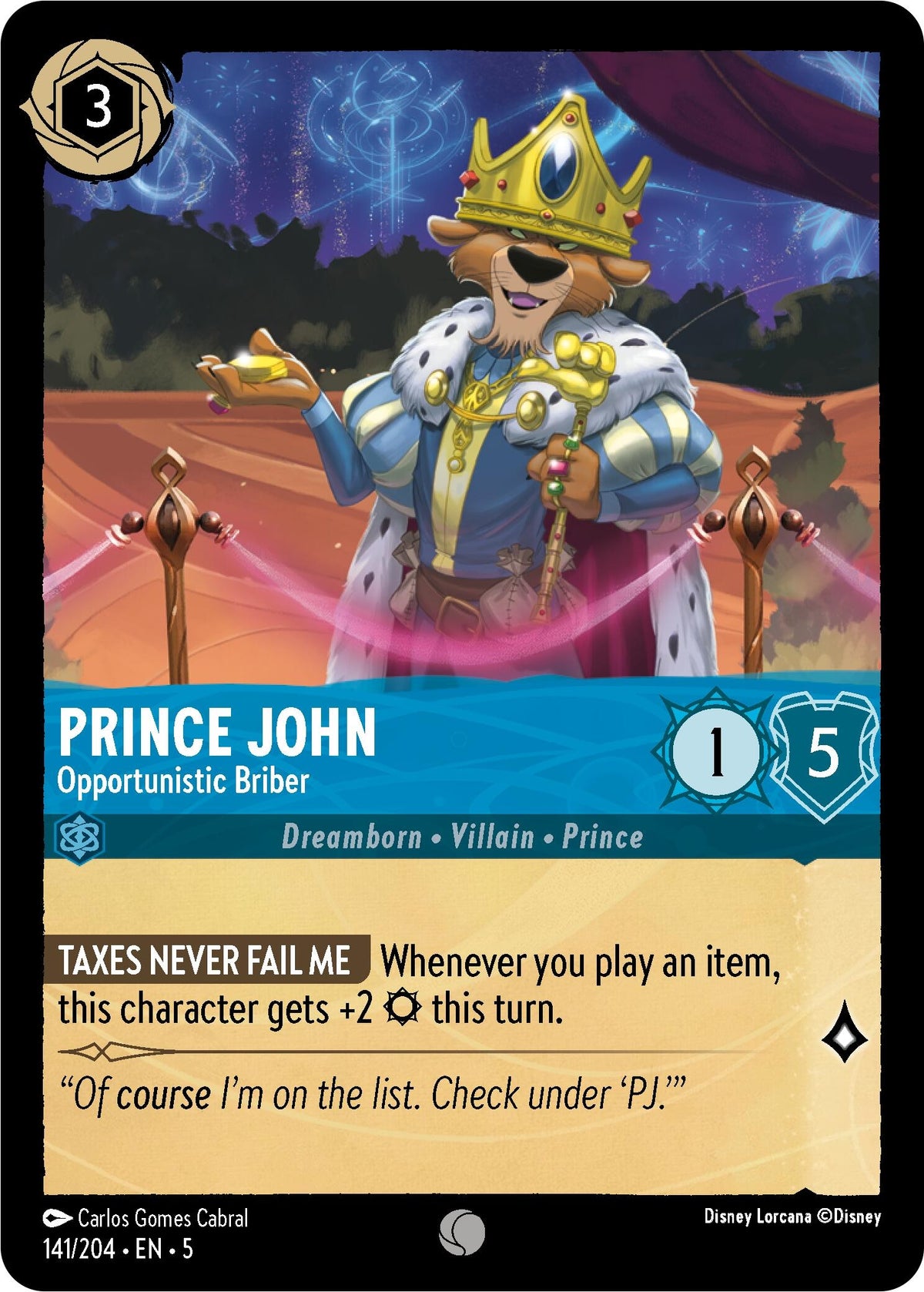 Image for Prince John - Opportunistic Briber (141/204) (5) - Disney Lorcana