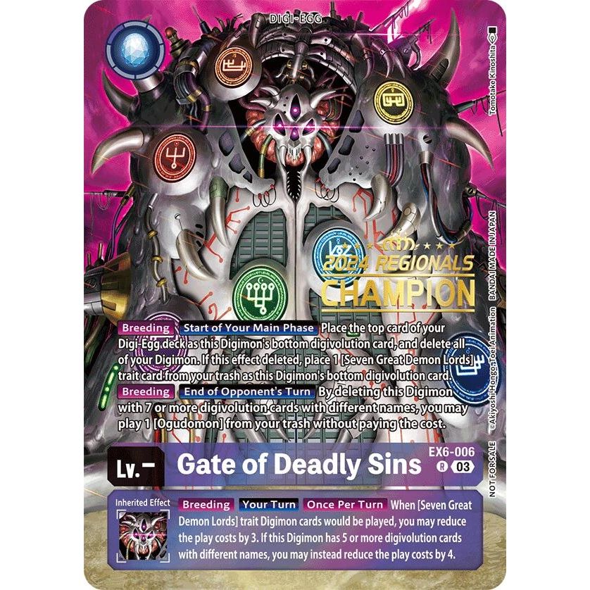 Image for Gate of Deadly Sins (2024 Regionals Champion) (EX6-006 R) (EX06) - Digimon Card Game