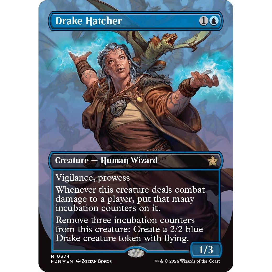 Image for Drake Hatcher (Borderless) (Mana Foil) (374) (FDN) - Magic: The Gathering