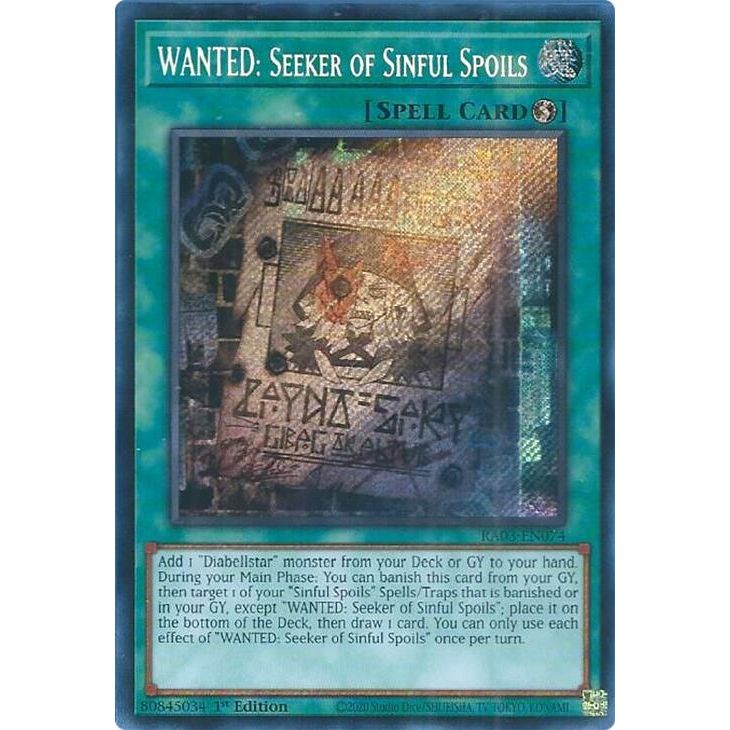 Image for WANTED: Seeker of Sinful Spoils (Secret Rare) (RA03-EN074) - YuGiOh