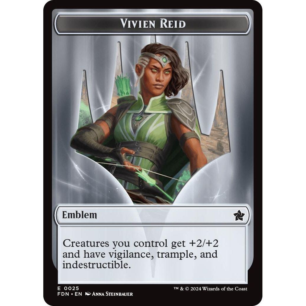 Image for Emblem - Vivien Reid // Elf Warrior Double-Sided Token (25 // 19) (FDN) - Magic: The Gathering