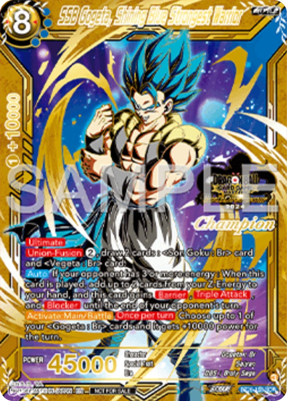 Image for SSB Gogeta, Shining Blue Strongest Warrior (Champion) (BT26-138) (TPR) - Dragon Ball Super: Masters
