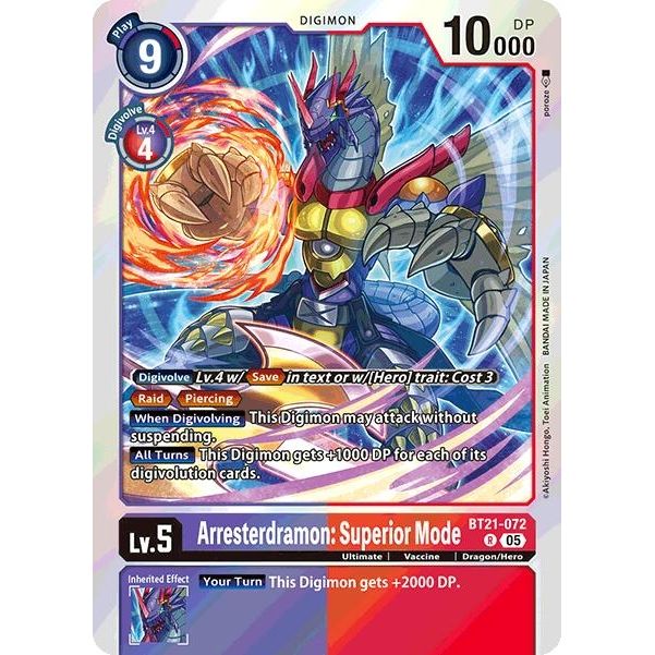 Image for Arresterdramon: Superior Mode (BT21-072 R) (BT21) - Digimon Card Game
