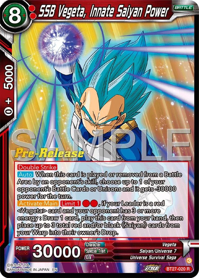 Image for SSB Vegeta, Innate Saiyan Power (BT27-020) (BT27_PR) - Dragon Ball Super: Masters
